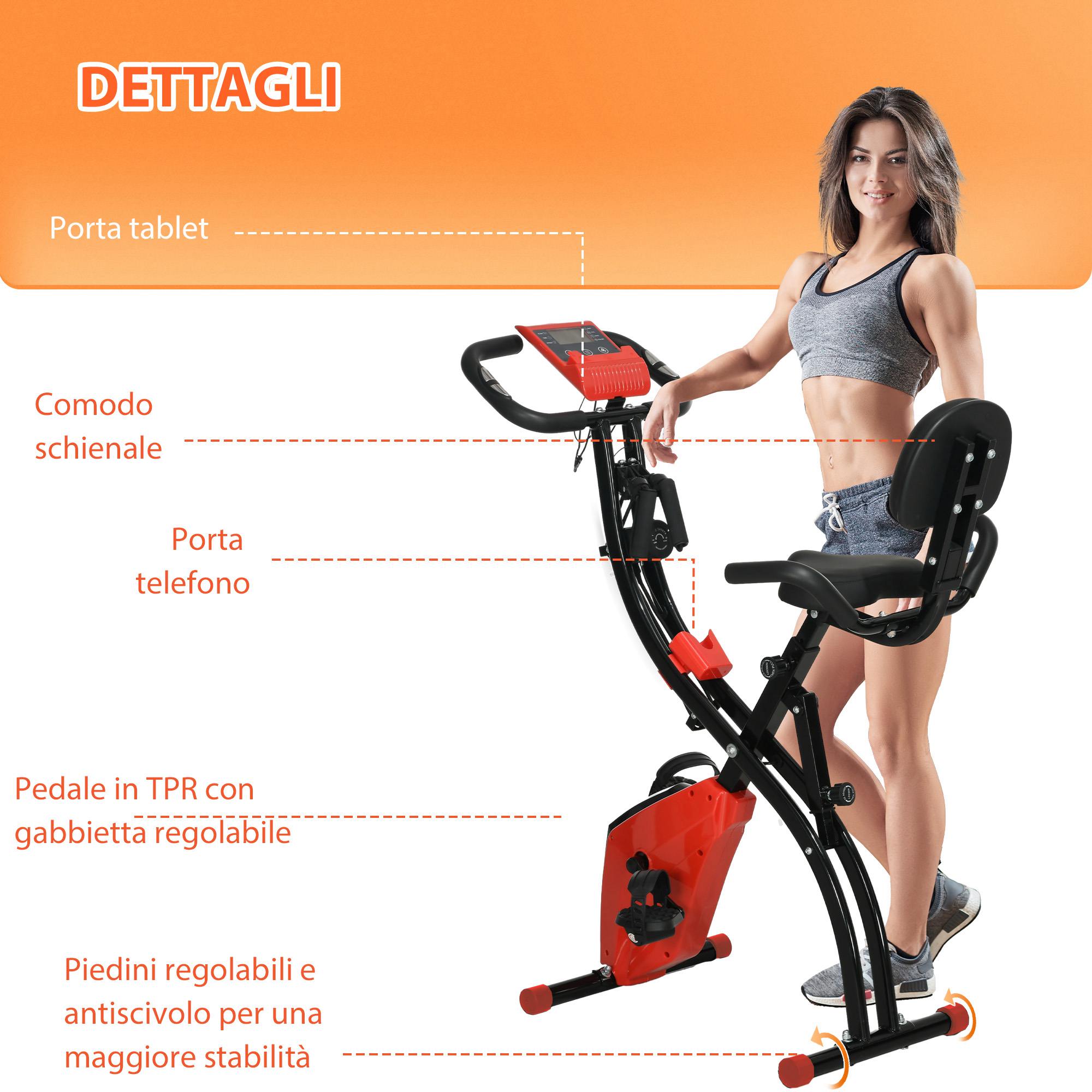 Folding Exercise Bike, 8 Level Adjustable Magnetic Resistance, Fitness Bike with Heart Rate Sensor, Arm Bands, LCD Screen, Red