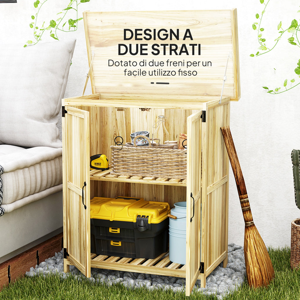 Outsunny Outdoor Storage Cabinet, Wooden Tool Shed with Shelf, with 2 Doors for Garden, Patio, Wood Color
