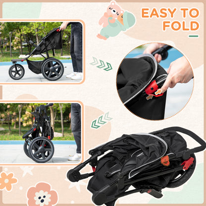 HOMCOM Foldable Stroller for Children 0-36 Months with Adjustable Roof and Storage Basket, 128x58x106 cm, Black