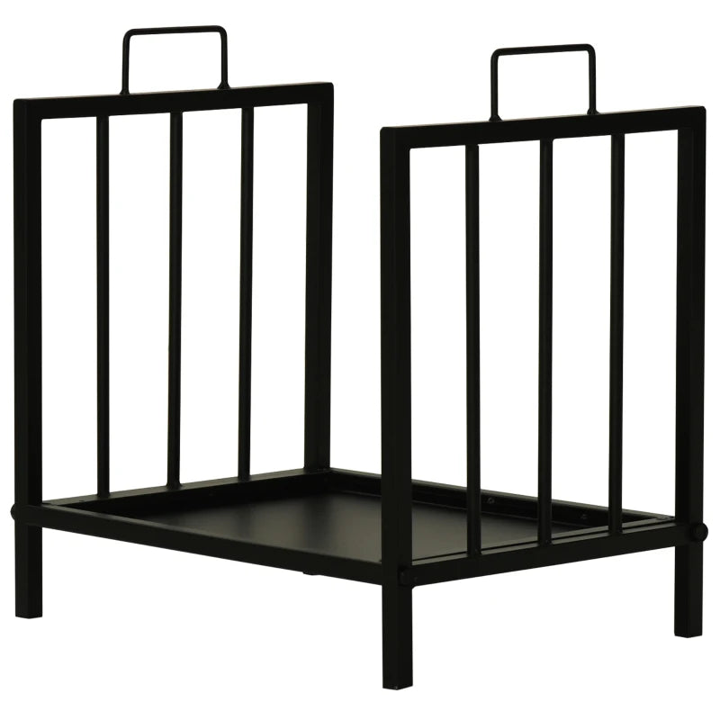 Indoor and Outdoor Metal Log Holder with 2 Handles and Raised Base, 39x32.5x46cm, Black