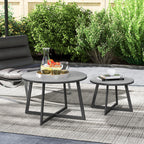 Set of 2 Outdoor Coffee Tables with Tempered Glass Top, Ø70x45 cm and Ø50x35 cm, Gray