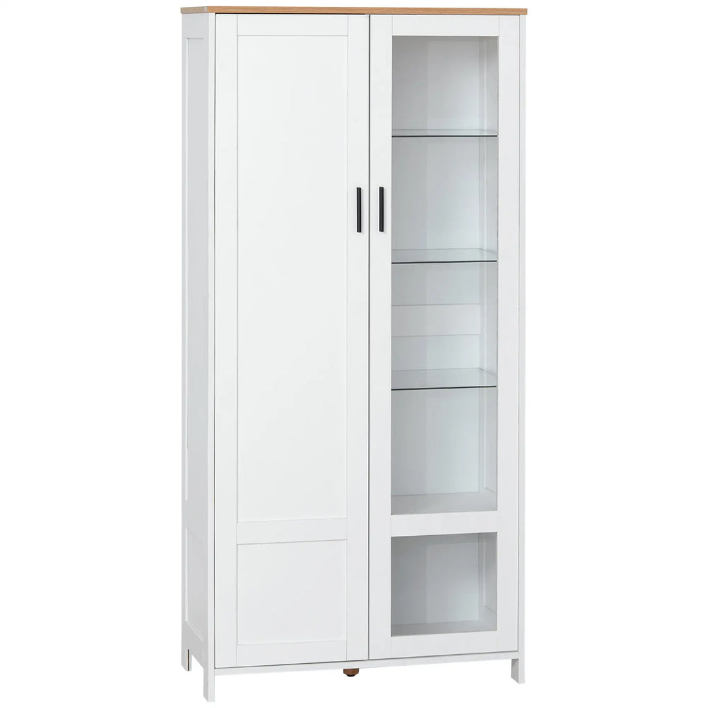 Modern 2-Door Sideboard with Adjustable Shelves in Wood and Glass, 76x36x160cm, White