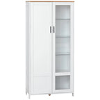 Modern 2-Door Sideboard with Adjustable Shelves in Wood and Glass, 76x36x160cm, White