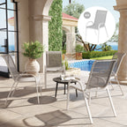 Outsunny Set of 4 Stackable Garden Chairs with Curved Armrests, Steel and Breathable Fabric, 54x71x93 cm, Grey and White