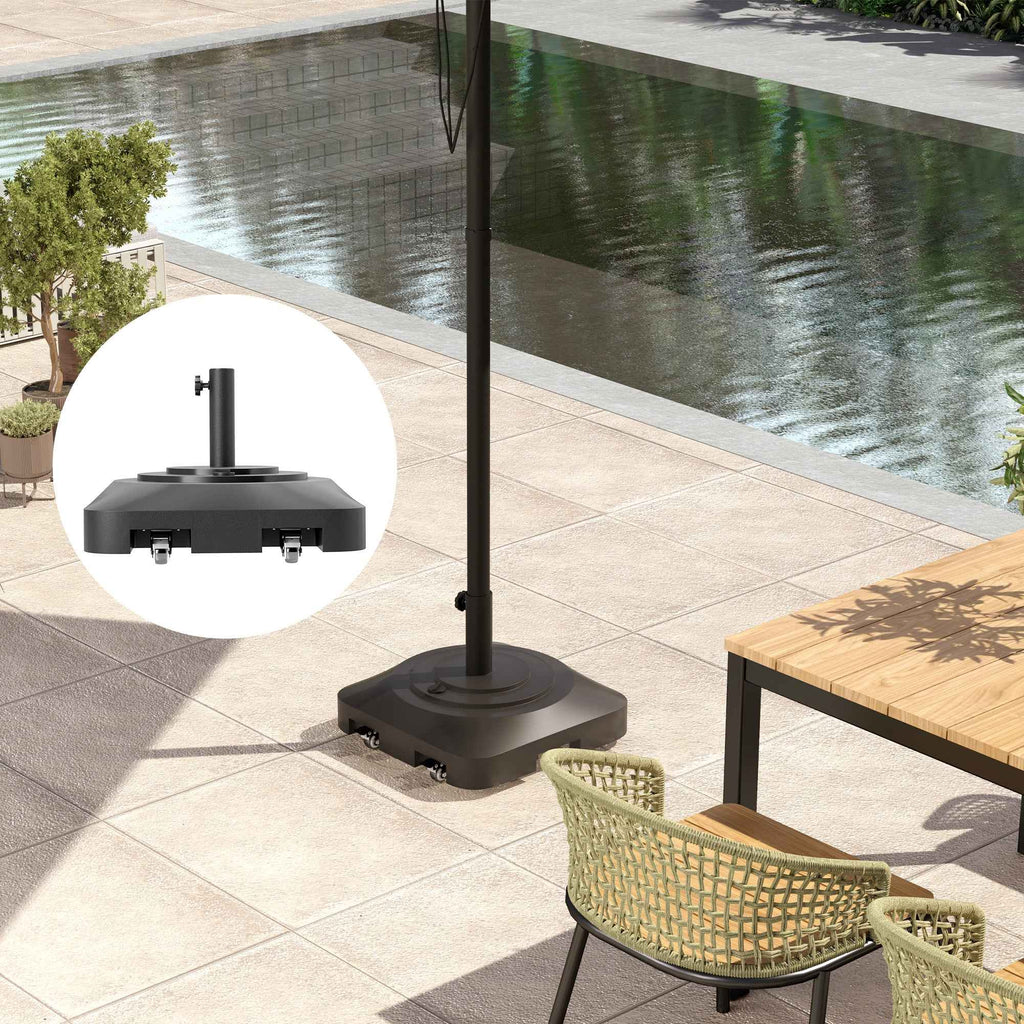 Outsunny Umbrella Base with Wheels and Fillable with Water or Sand, in HDPE, 48x48x32.5 cm, Black