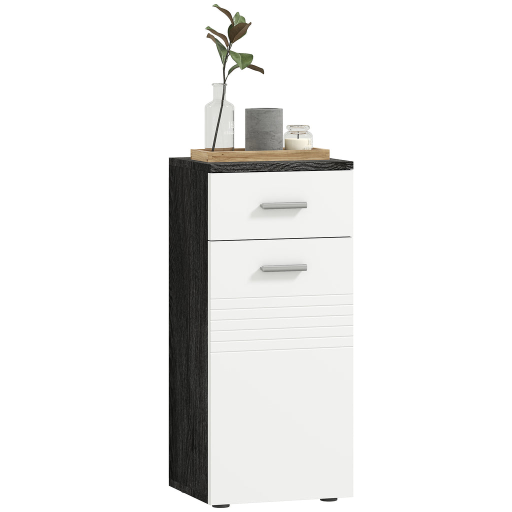 Bathroom Cabinet with Drawer and Wooden Cabinet, 35x30x77.5cm, Black and White
