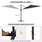 Outsunny Outdoor Umbrella with LED Lights and Adjustable Angle, in Aluminum and Polyester Ø3x2.5 m, Gray - Borgè