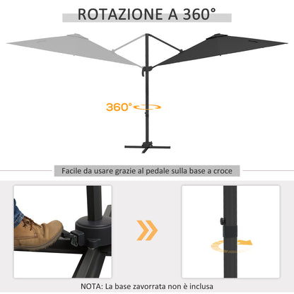 Outsunny Outdoor Umbrella with LED Lights and Adjustable Angle, in Aluminum and Polyester Ø3x2.5 m, Gray