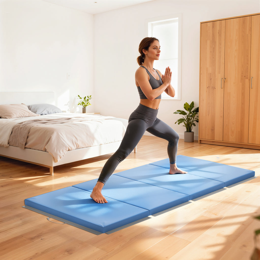 HOMCOM Foldable Gymnastics Mat, 5cm Thick and Non-Slip Fitness Mat, 180x80x5cm, Blue