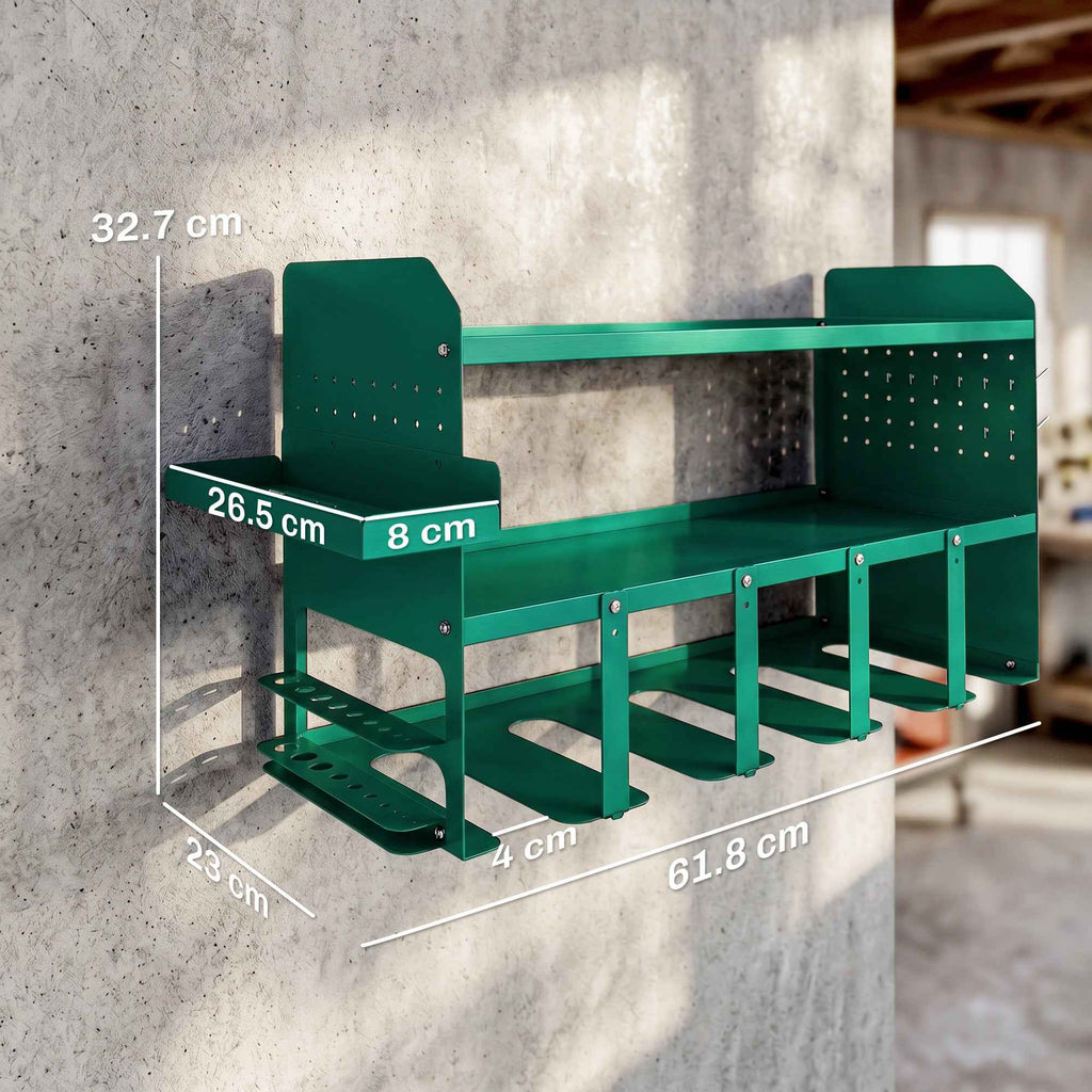Outsunny Tool Holder with 5-Hole Drill Stand and Side Tray, Green