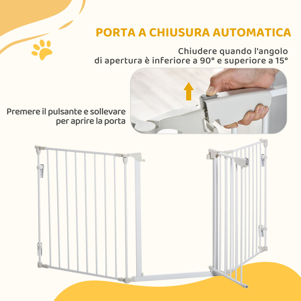 Self-Closing Dog Gate with Locking System, Metal and Plastic, 180x74.5 cm, White
