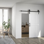 Country Style Sliding Door with Track and Handle, Wood and Steel, 183x0.6x4 cm, Black and White