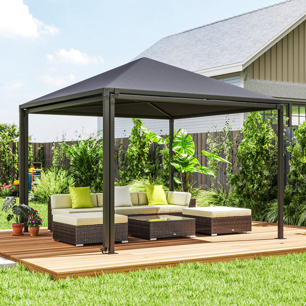 Extendable Garden Gazebo with Wheels and UPF30+ Polyester Cover, 3x3 m/3x5.6 m, Grey