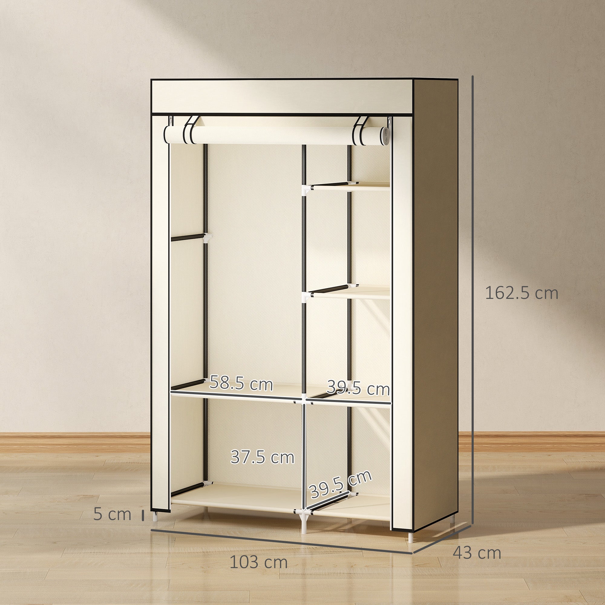 HOMCOM Portable Wardrobe Space-Saving Closet, 103x43x162.5cm, Cream