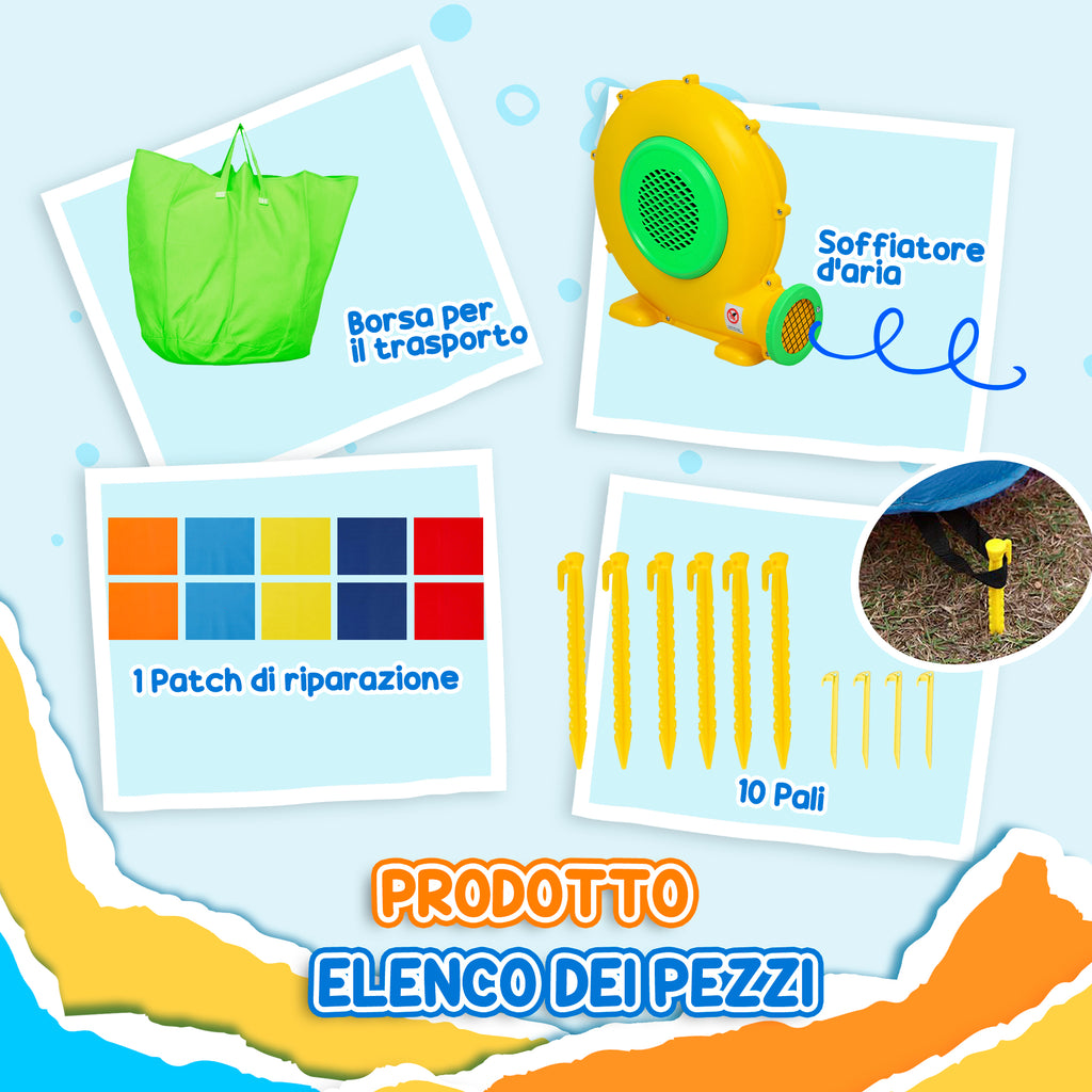 4-in-1 Inflatable Trampoline, Slide, 415x205x190cm, Multicolored