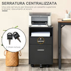 Wooden Office Drawer Cabinet with 2 Drawers and Open Shelf, 39x40x65 cm, Black