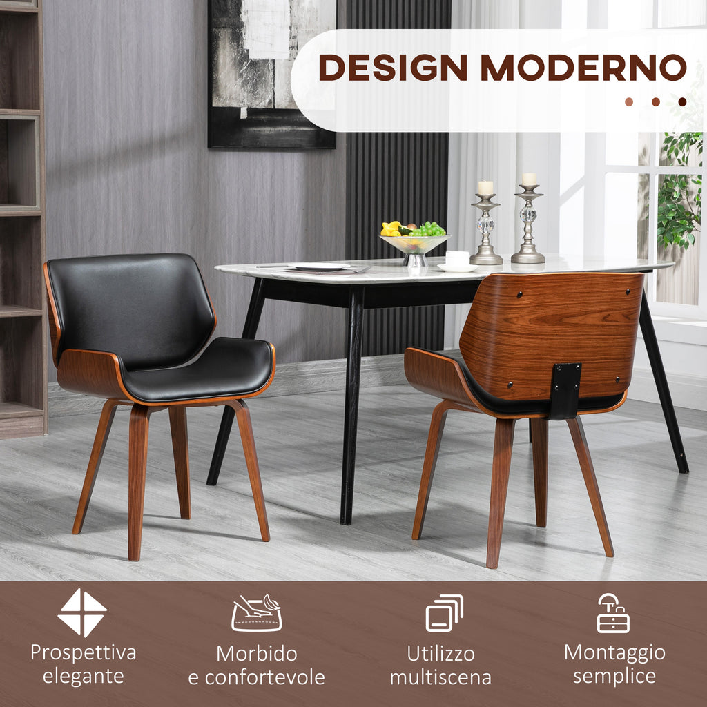 Set of 2 Vintage Style Dining Chairs Padded in Wood and PU Faux Leather, Black and Wood