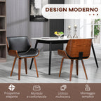 Set of 2 Vintage Style Dining Chairs Padded in Wood and PU Faux Leather, Black and Wood