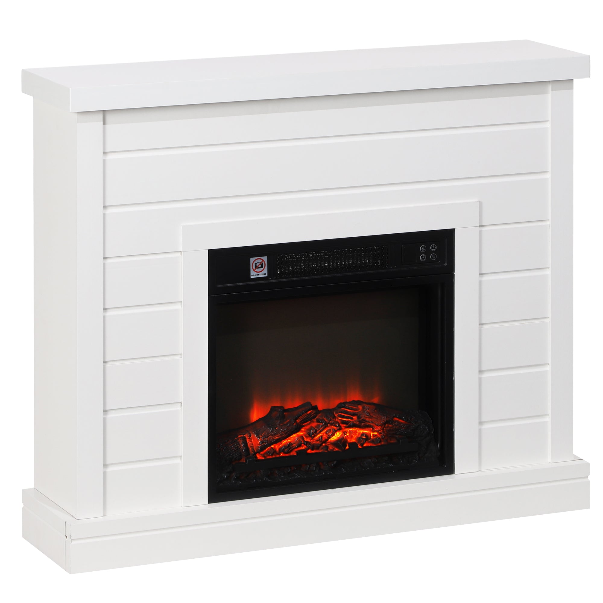 1800W Electric Fireplace with Flame Effect and Remote Control, in Wood, Metal and Glass, 96.5x22x81.7 cm, White