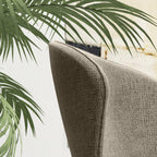 Set of 2 Dining Chairs in Steel and Linen-Effect Fabric, Padded Seat, Curved Backrest, Light Brown
