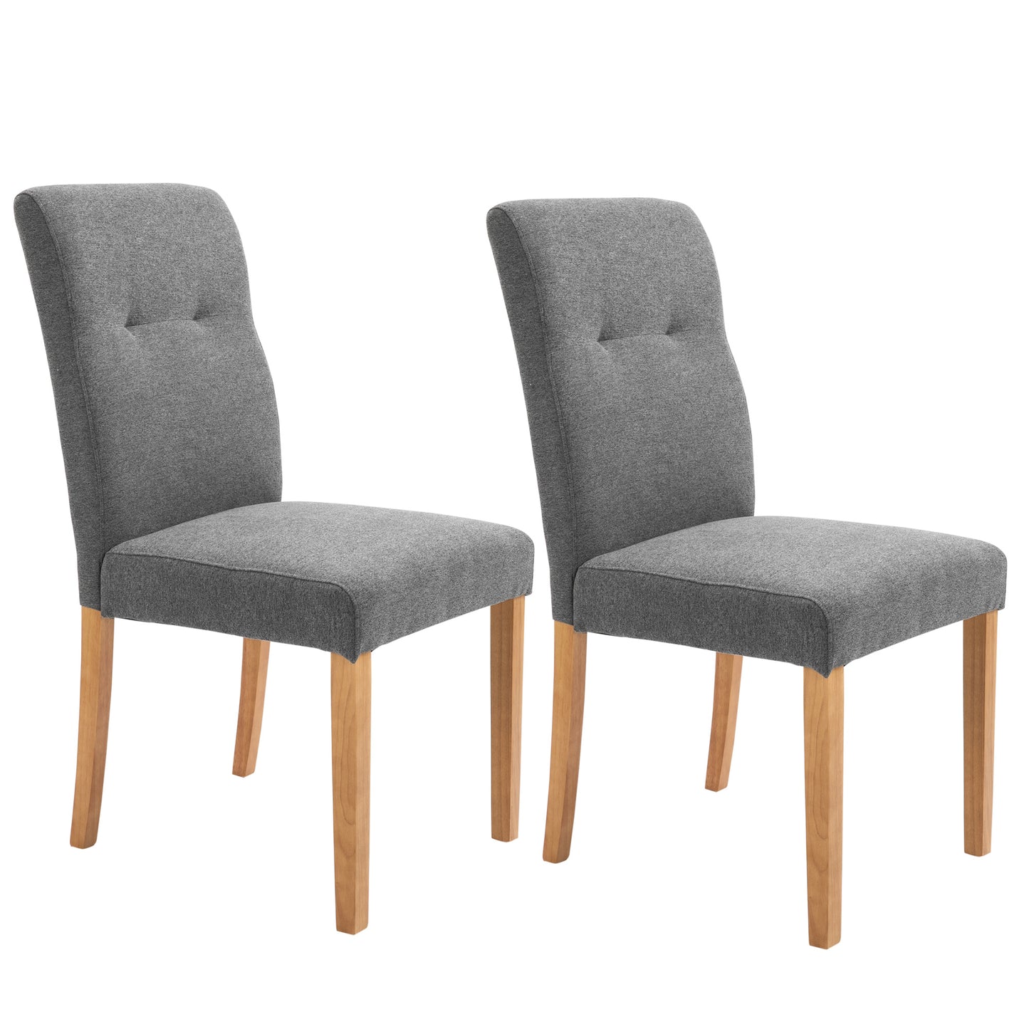 Set of 2 High Back Padded Dining Chairs with Wooden Legs, 50x62x96 cm, Dark Grey