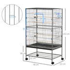 Steel / Wooden Indoor Bird Cage with Tray, 4 Wheels and Perch, 78x52x132cm - Borge' Group Limited
