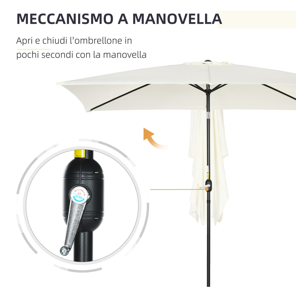 Rectangular Umbrella 2x3 m Foldable and Adjustable with Crank, in Aluminum and Polyester, Cream White