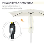 Rectangular Umbrella 2x3 m Foldable and Adjustable with Crank, in Aluminum and Polyester, Cream White