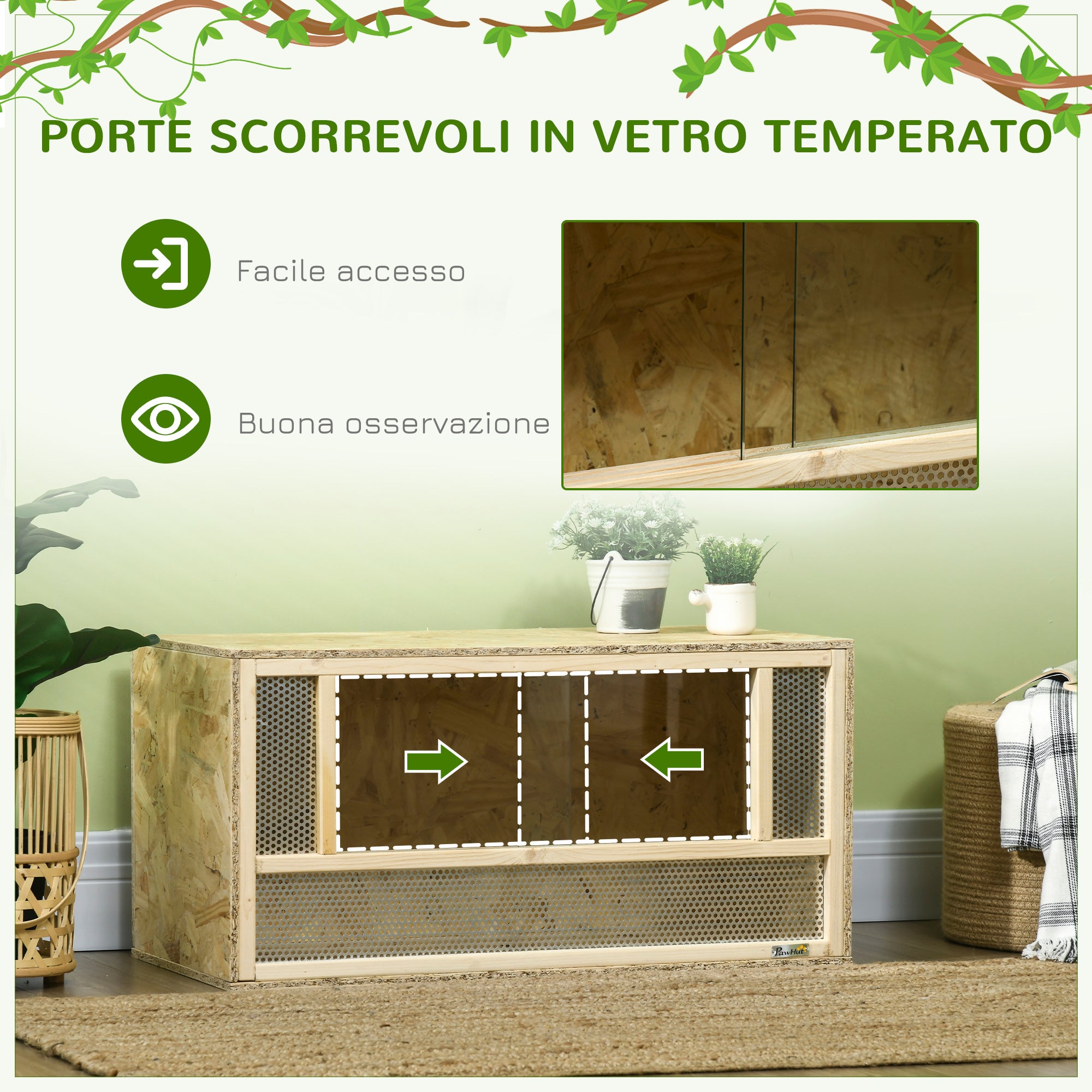 Wooden Reptile Terrarium with Sliding Glass Doors and Mesh Panels, 40x80x40 cm