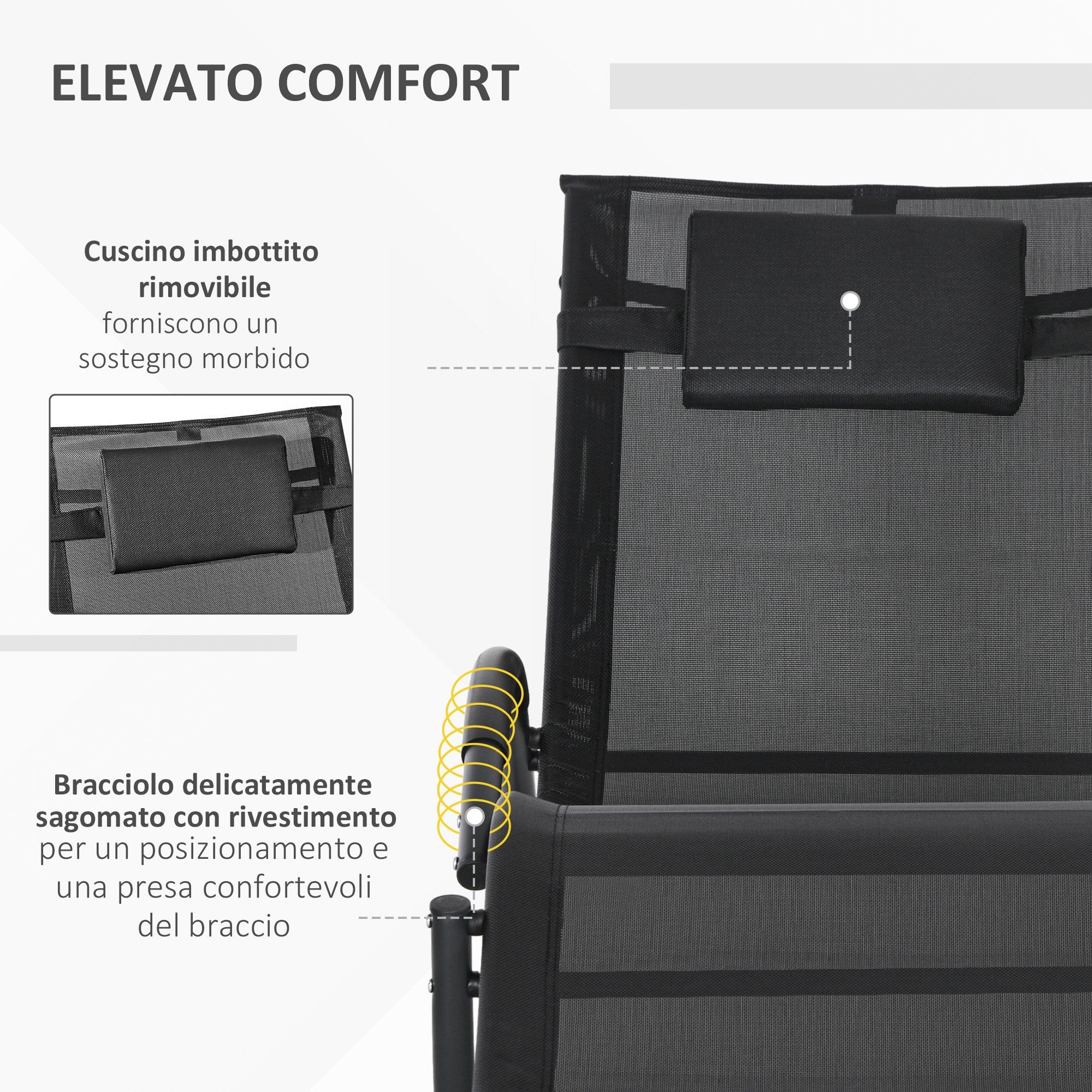 Outsunny Waterproof Outdoor Zero-Gravity Rocking Deck Chair with Headrest, 155x61x88 cm, Black - Borgè