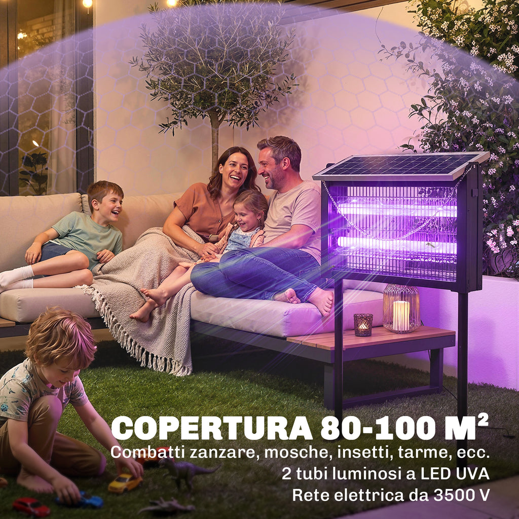 Outsunny Solar-Powered Outdoor Mosquito Lamp with Protective Net, 45x18x90 cm, Black