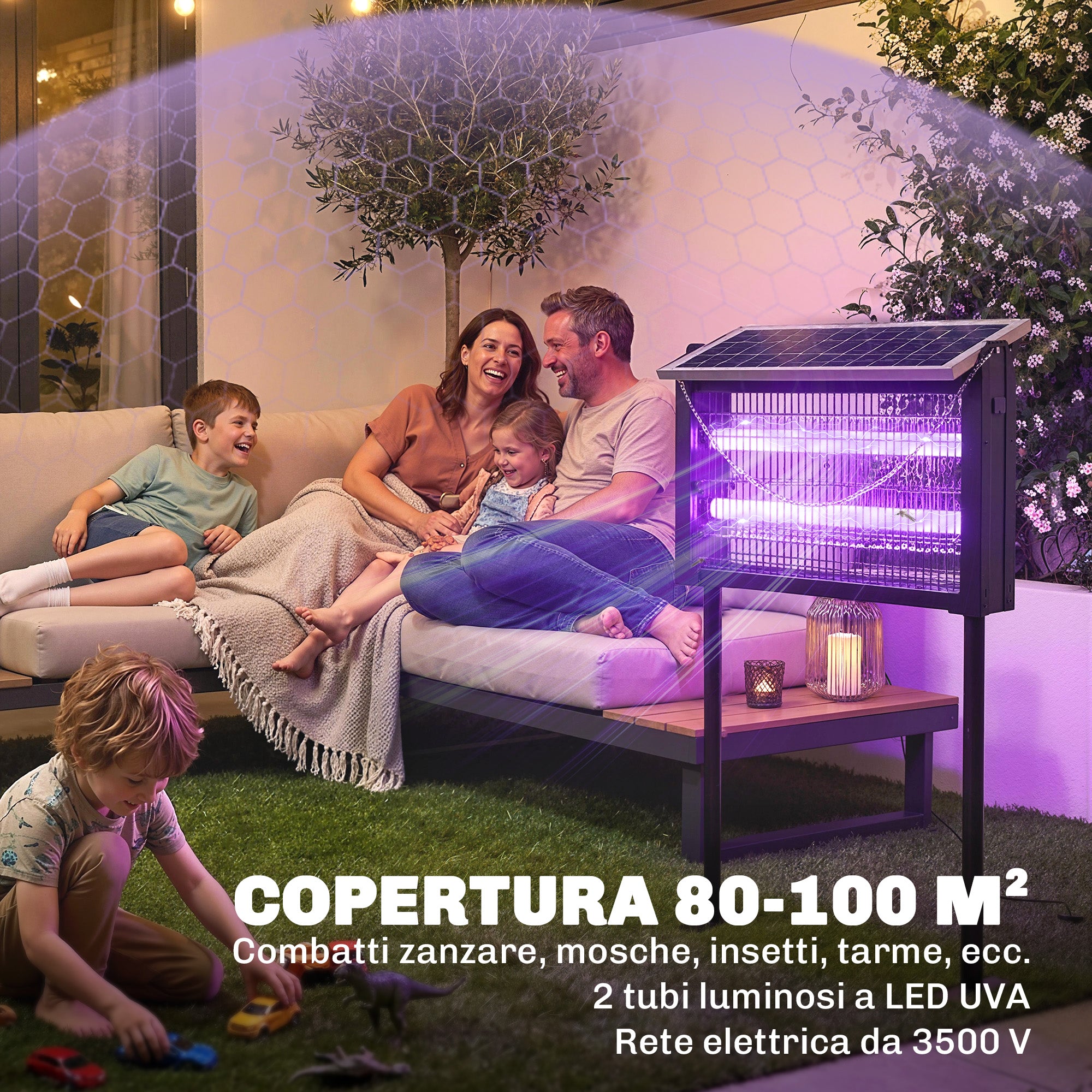 Outsunny Solar-Powered Outdoor Mosquito Lamp with Protective Net, 45x18x90 cm, Black