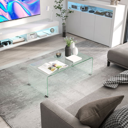 Modern Tempered Glass Coffee Table for the Living Room with Monobloc Design, 100x50x35 cm, Transparent