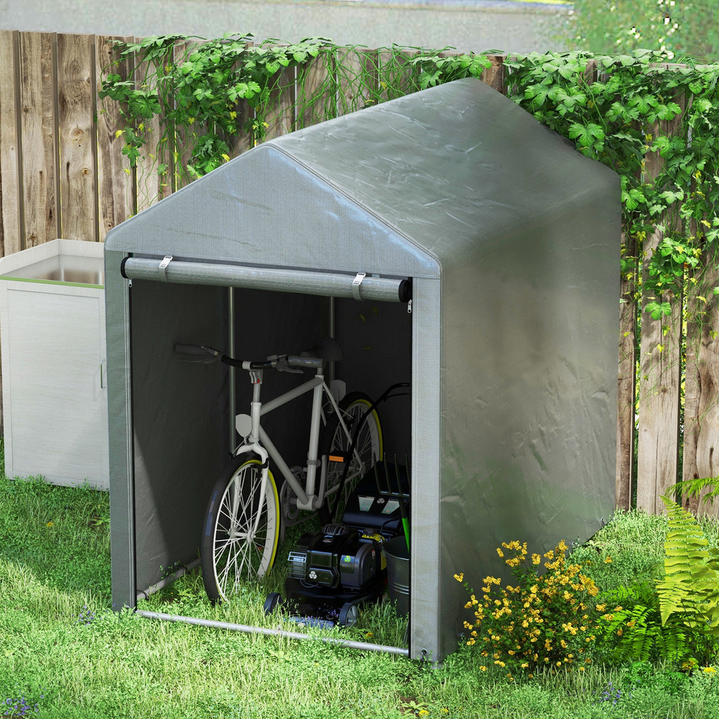 Tool Shed Garage Tent with UV Cover and Metal Frame, 120x179x165cm, Light Grey