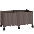 Outsunny 85L Raised Planter with Lockable Wheels, Self-Watering and Drainage Holes, Brown