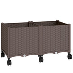 Outsunny 85L Raised Planter with Lockable Wheels, Self-Watering and Drainage Holes, Brown