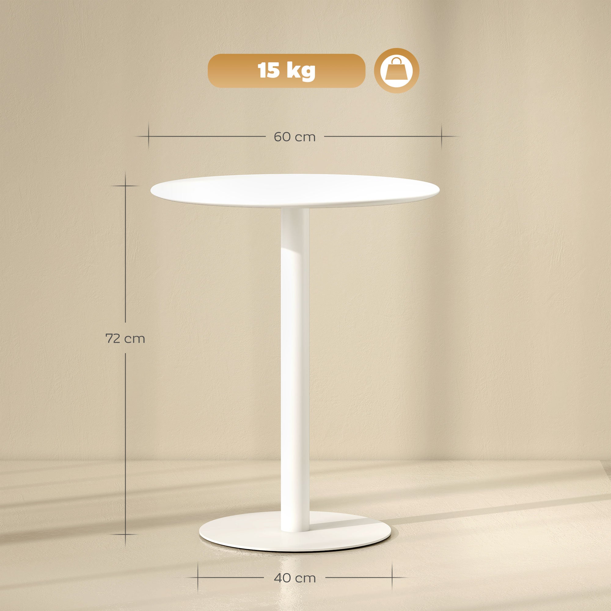 Round Kitchen Table for 2 People with a Modern Design in Steel, Ø60x72 cm, White