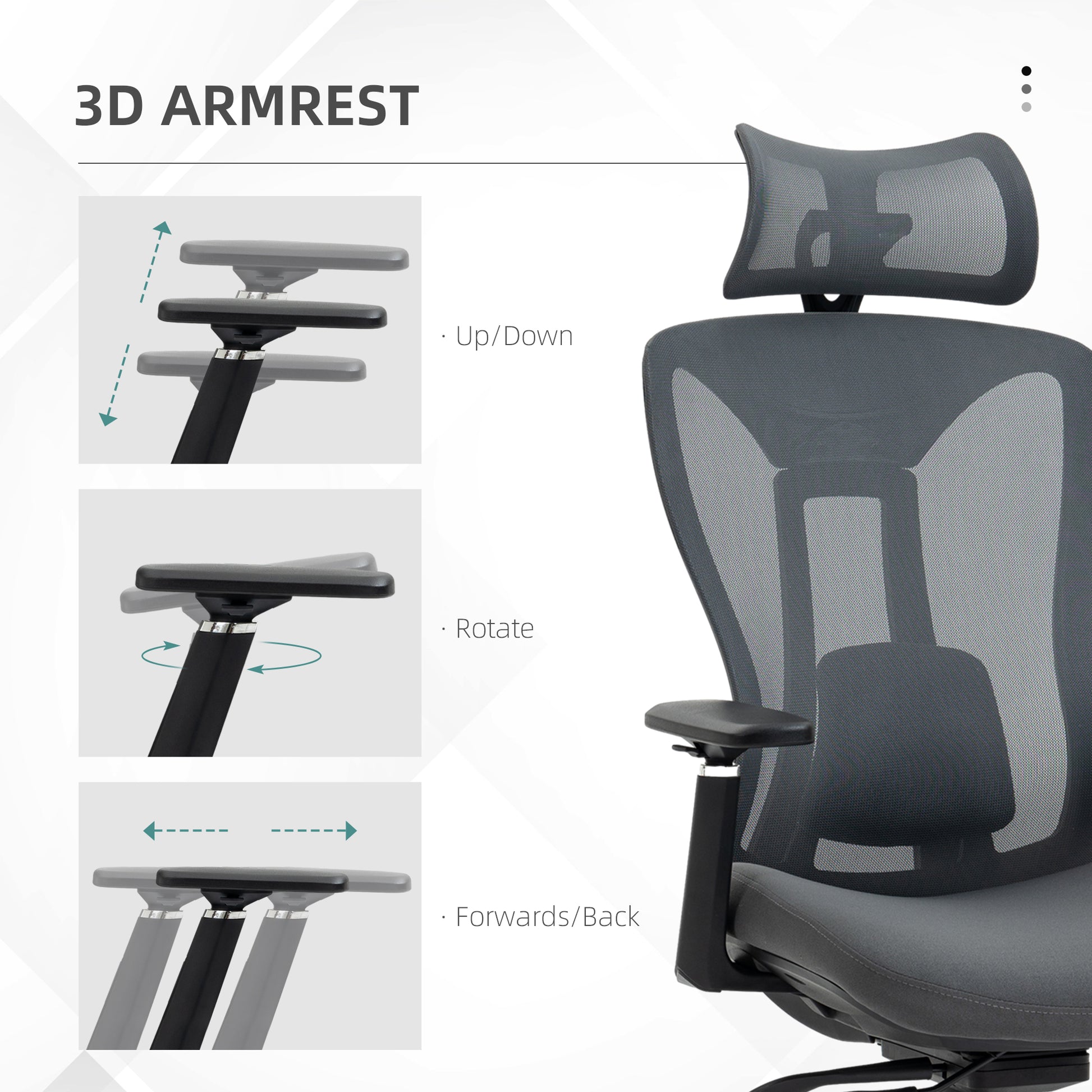 Reclinable office chair with headrest, lumbar support and adjustable height, gray - Borgè