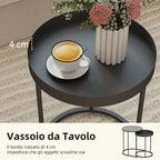 Set of 2 Industrial Style Stackable Coffee Tables, Wood and Metal, Ø42x54 cm and Ø36.5x48.5 cm, Grey and Black