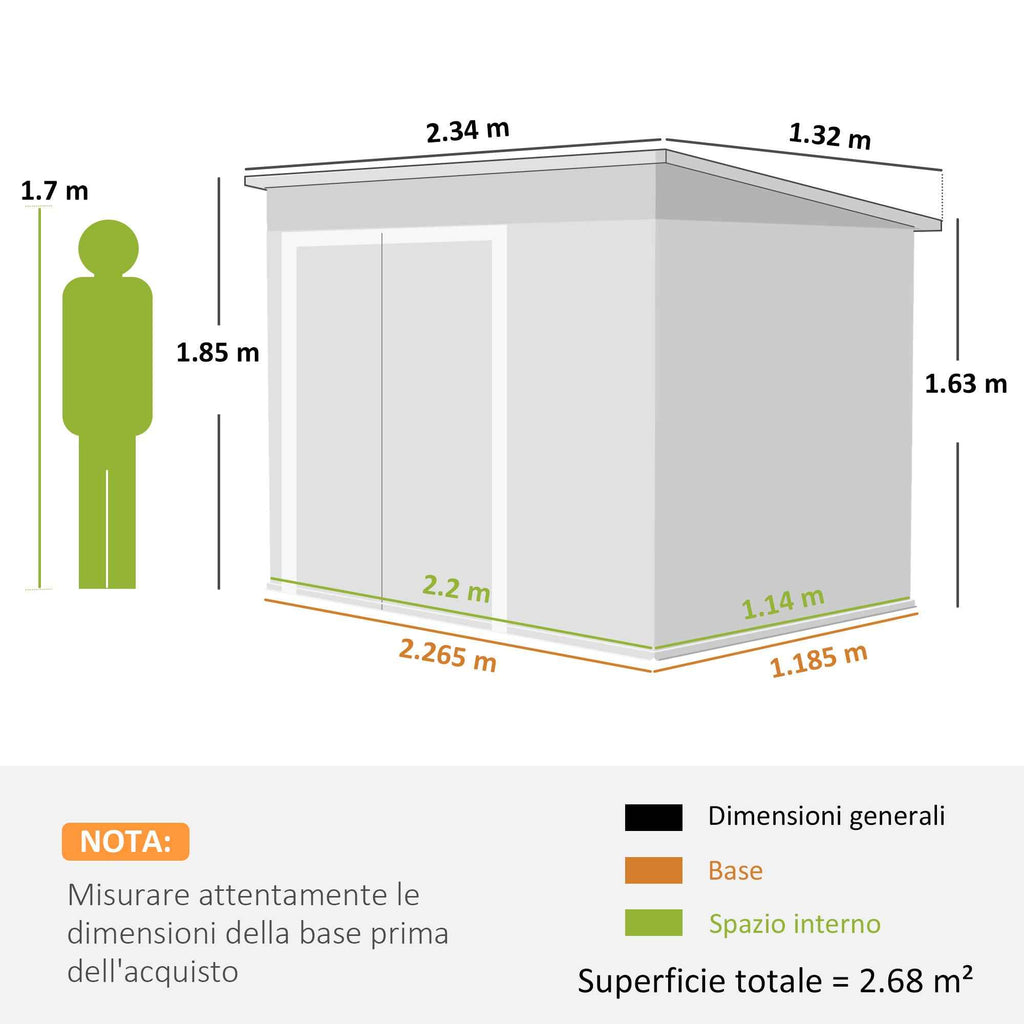 Outsunny Steel Garden Shed with 3 Lockable Doors, 234x132x185 cm, Dark Grey