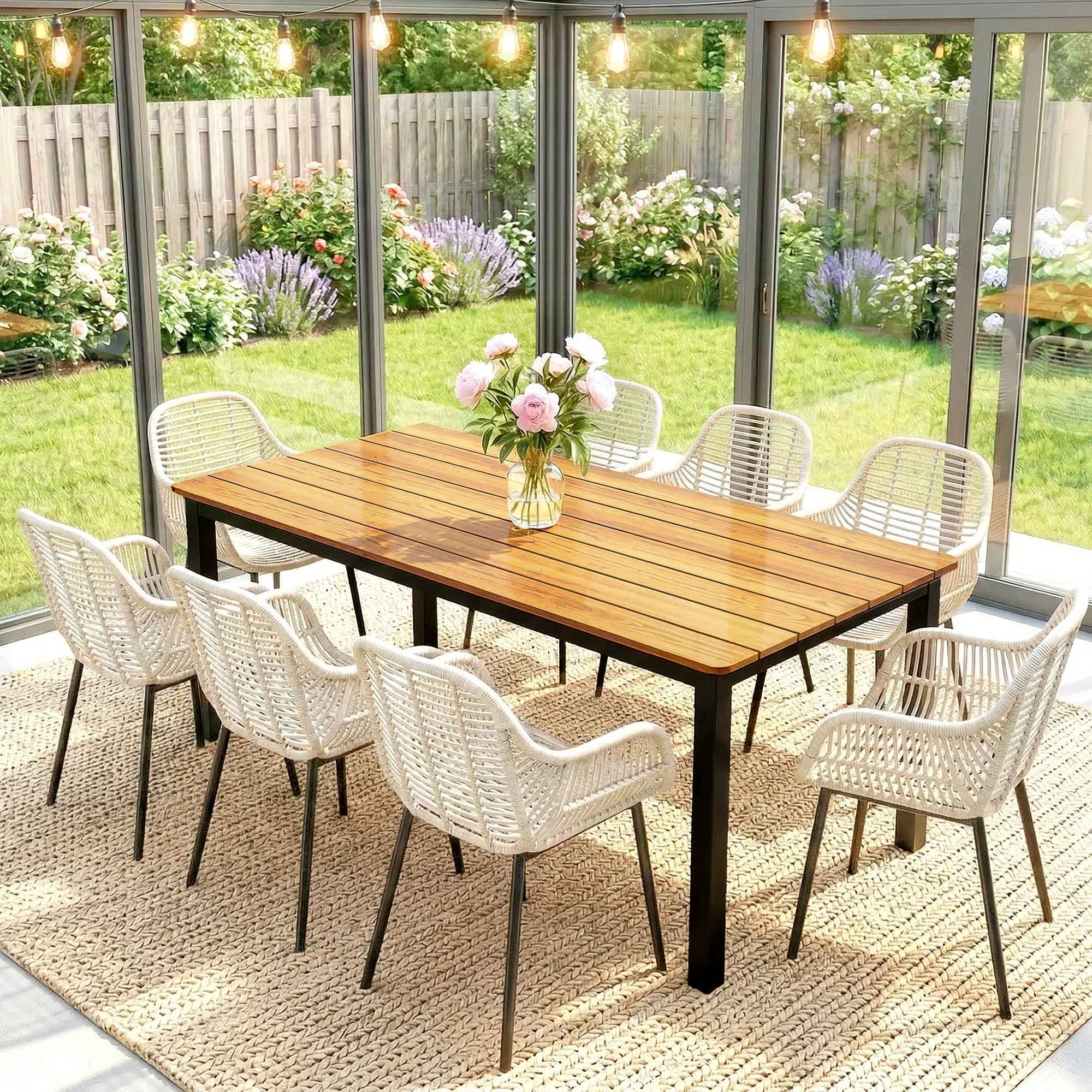 Outsunny Rectangular Garden Table for 6-8 People, Dimensions 180 x 86 cm