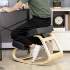 Ergonomic Kneeling Chair in Birch Wood and Cushion, 51x69x58cm, Black