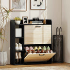 HOMCOM Slim Shoe Rack with 2 Tilting Drawers and 3 Open Compartments, Capacity 15 Shoes, 83x24x90.5 cm, Black