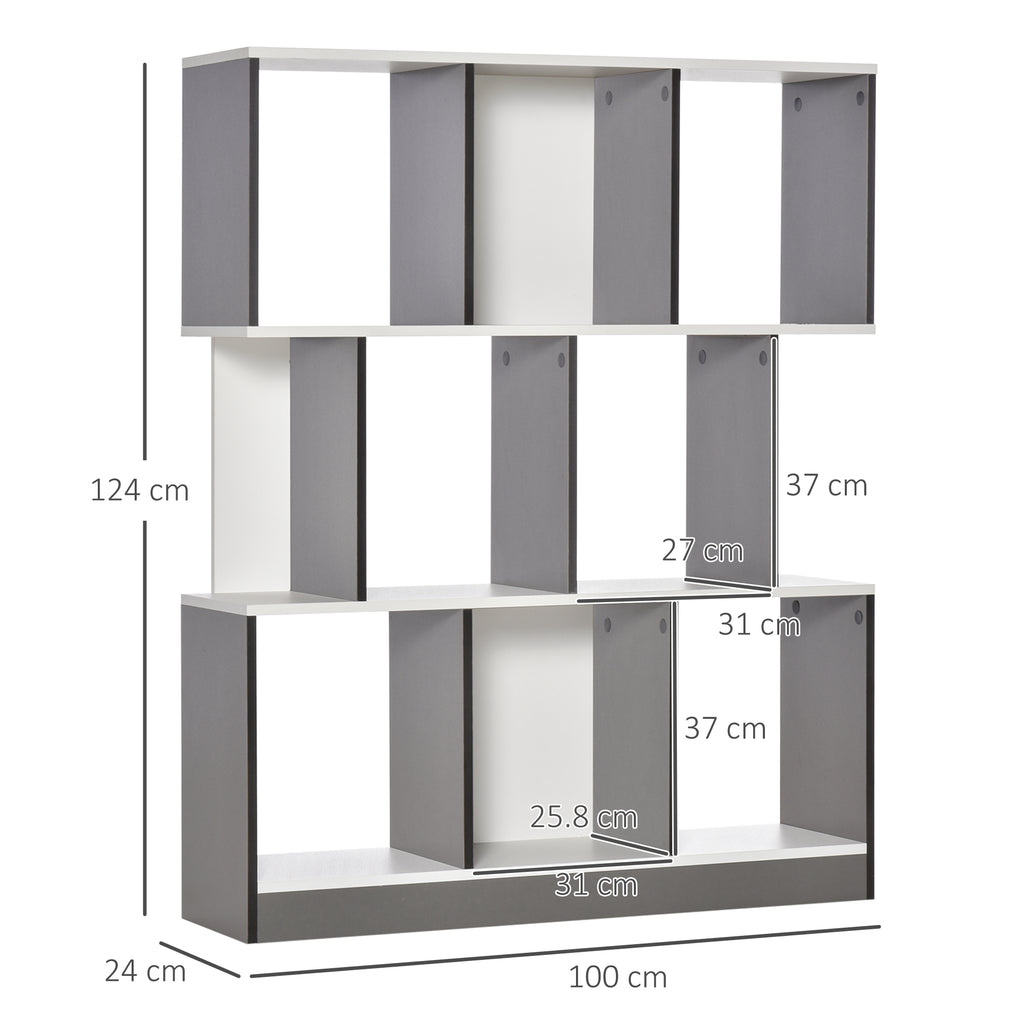 8-Tier Bookcase for Living Room and Bedroom, Wooden, 100x24x124 cm, Charcoal Grey