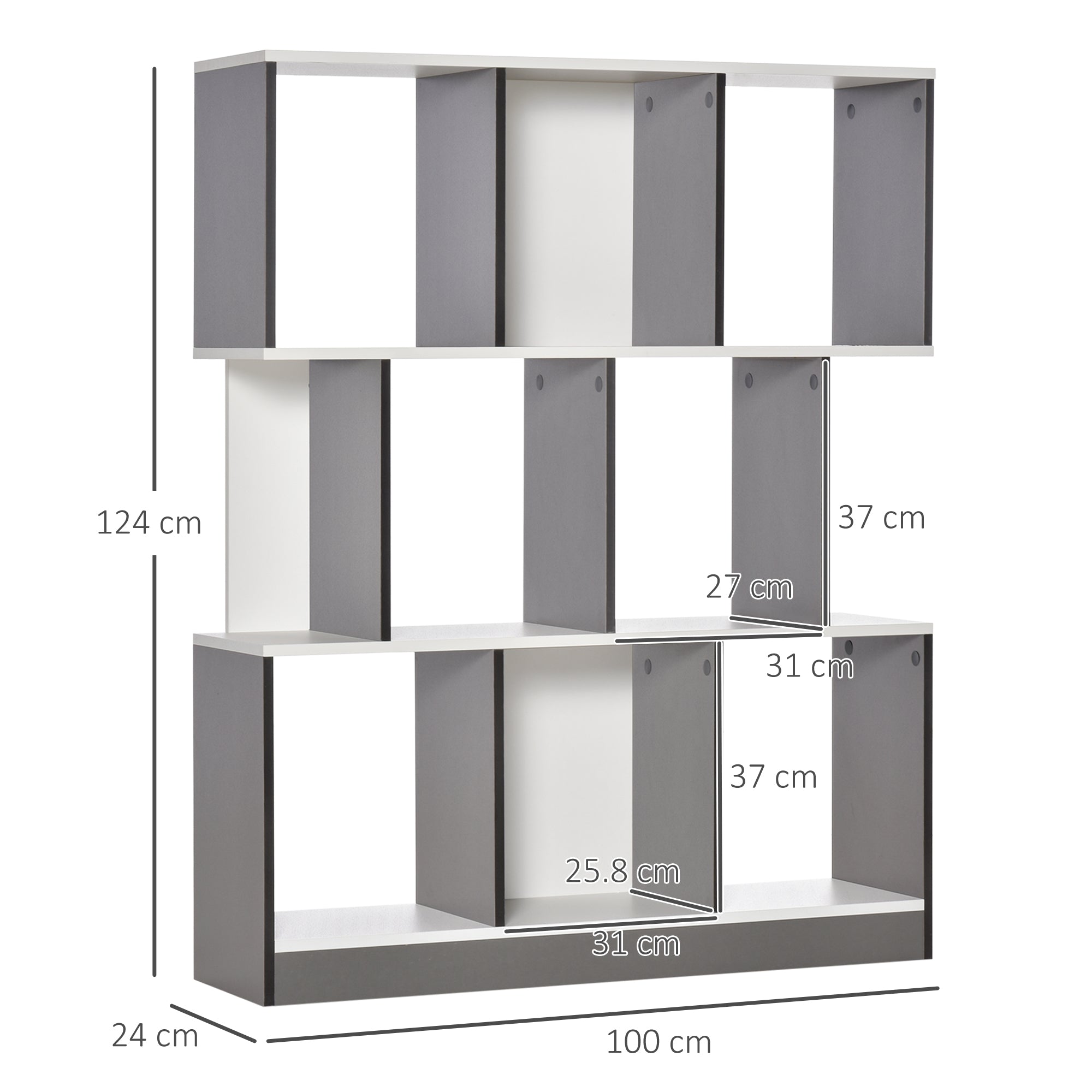 8-Tier Bookcase for Living Room and Bedroom, Wooden, 100x24x124 cm, Charcoal Grey