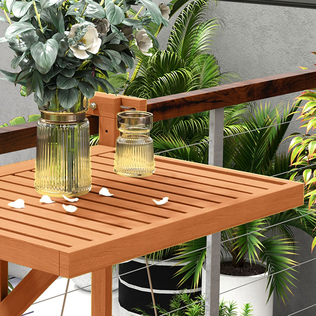Folding and Adjustable Balcony Railing Table in Wood, Teak Colour - Borgè