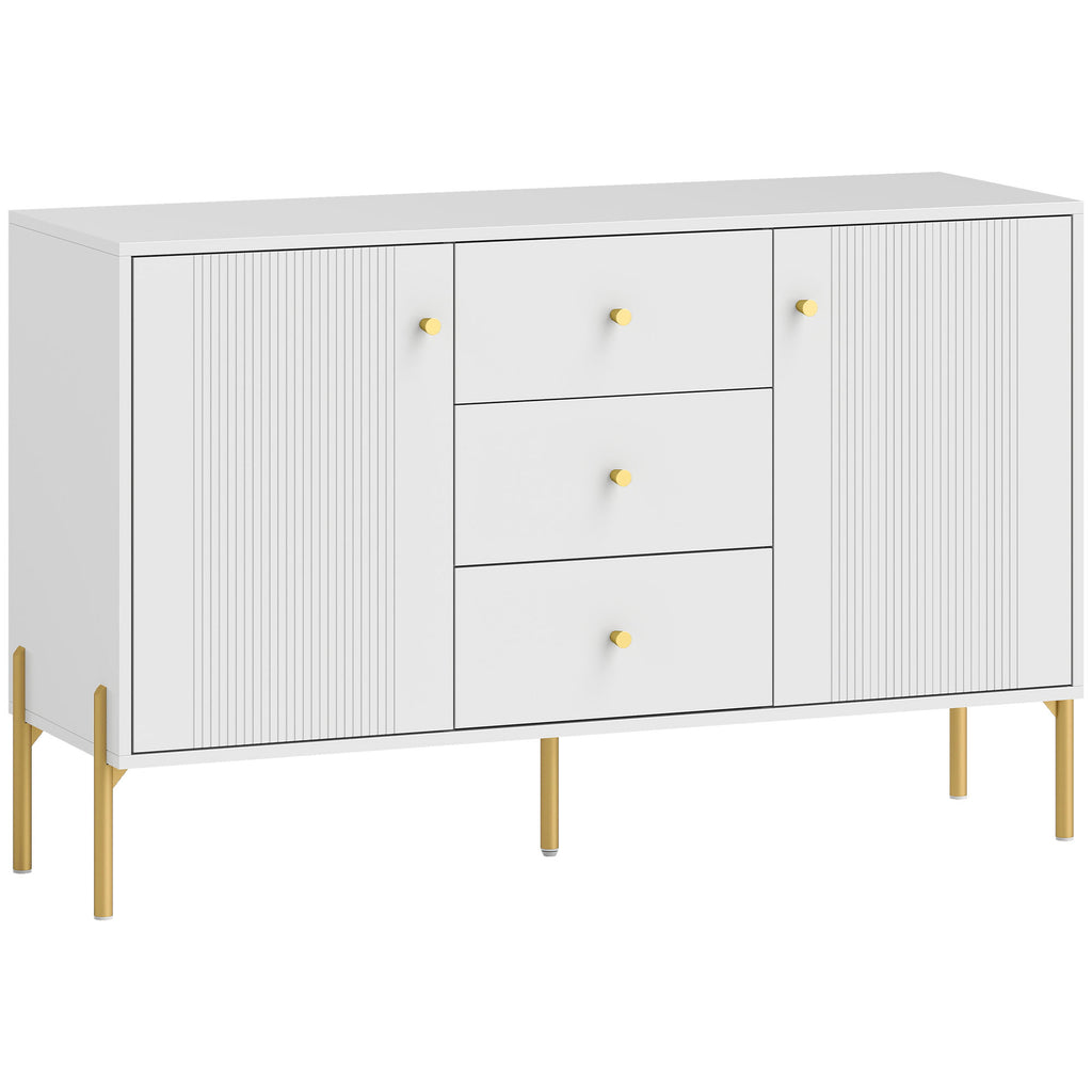 HOMCOM Modern Sideboard, Coffee Bar Cabinet with 3 Silent Drawers, 2 Adjustable Shelves, 5 Steel Legs, White