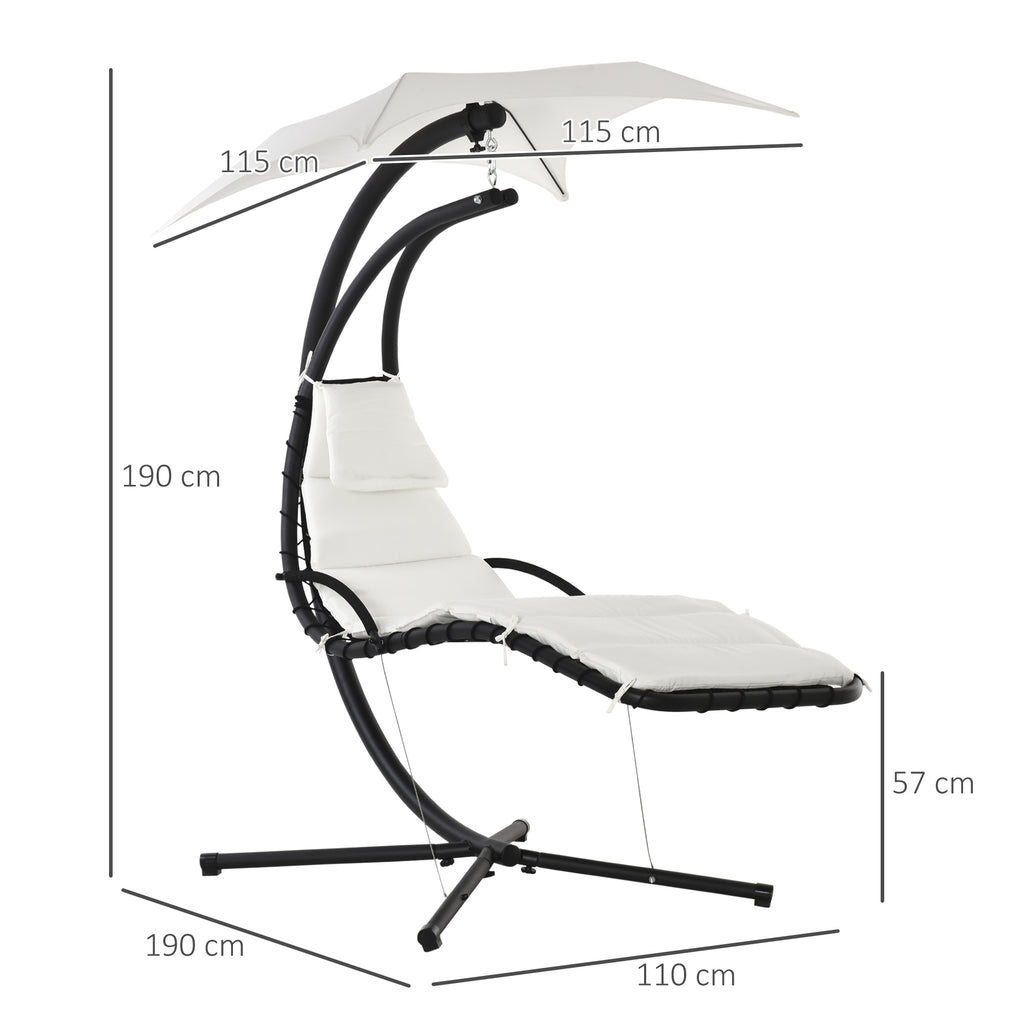 Hanging Garden Lounger, Padded Outdoor Hanging Lounger with Canopy, Cream 190x115x190cm