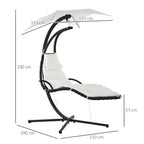 Hanging Garden Lounger, Padded Outdoor Hanging Lounger with Canopy, Cream 190x115x190cm