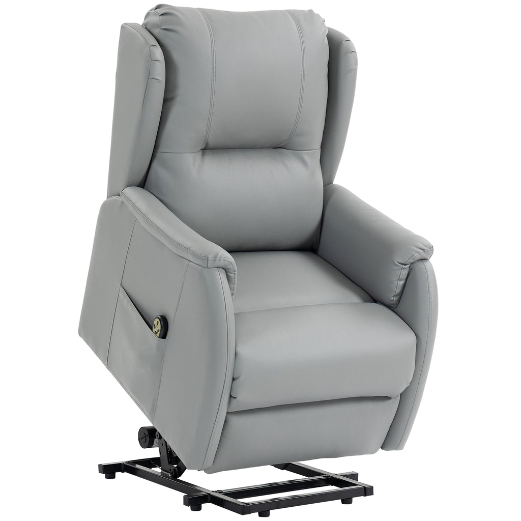 HOMCOM Dual-Motor Lift Recliner Chair in Faux Leather, Light Grey